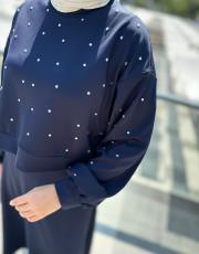lacivert taşlı crop scuba sweat 3