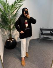 siyah teddy şardonlu sweatshirt