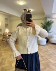 ekru 50659 kısa triko hırka