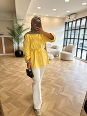 sarı dikiş detaylı yırtmaçlı sweat