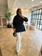 lacivert dikiş detaylı yırtmaçlı sweat