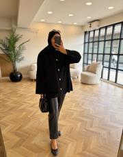 siyah atkı detaylı sakallı triko ceket