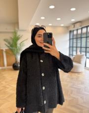 siyah atkı detaylı sakallı triko ceket 2