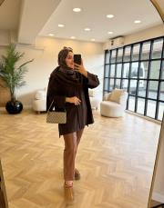 kahve şal kapama detaylı hırka