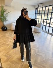 siyah garnili sweatshırt