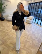 lacivert peluş detaylı denim ceket 4