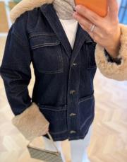 lacivert peluş detaylı denim ceket 5