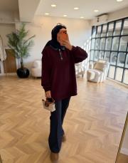 bordo kot garnili sweatshırt