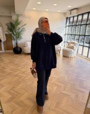 lacivert kot garnili sweatshırt