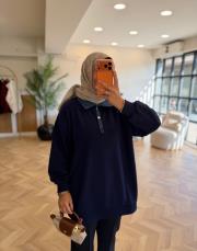 lacivert kot garnili sweatshırt 2