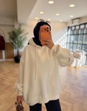 beyaz kol pile detaylı oversize sweatshırt 2
