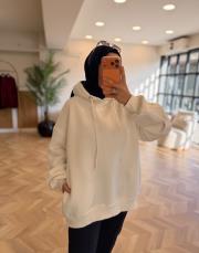 beyaz kol pile detaylı oversize sweatshırt 3