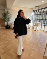 lacivert kol pile detaylı oversize sweatshırt